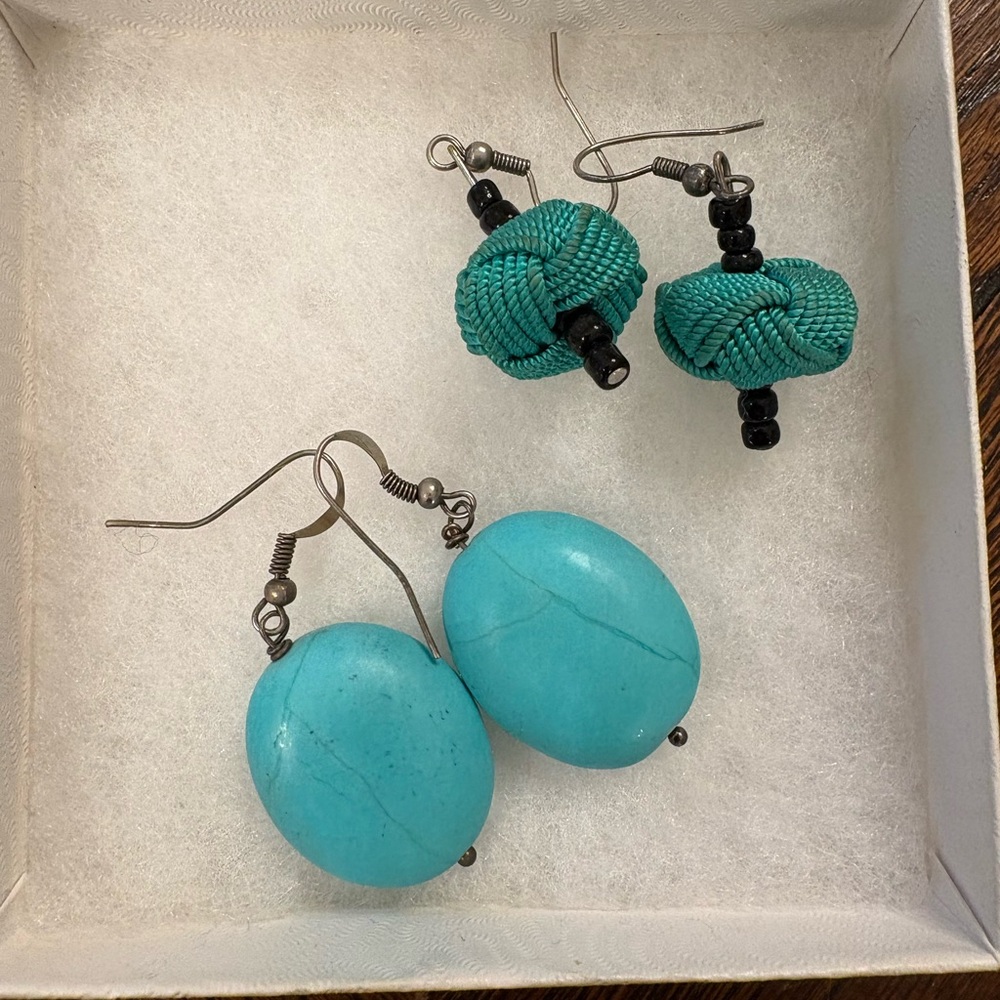 Real Turquoise and Black Beaded Earrings Set